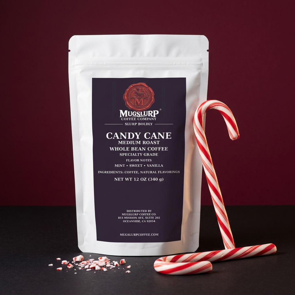 Mugslurp Candy Cane white Mylar bag with classic candy canes
