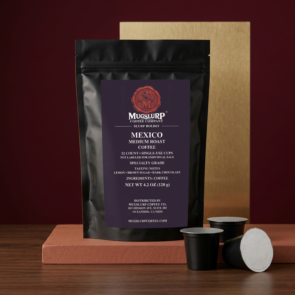 Mugslurp Mexico Coffee Pods black Mylar bag with single-serve pods