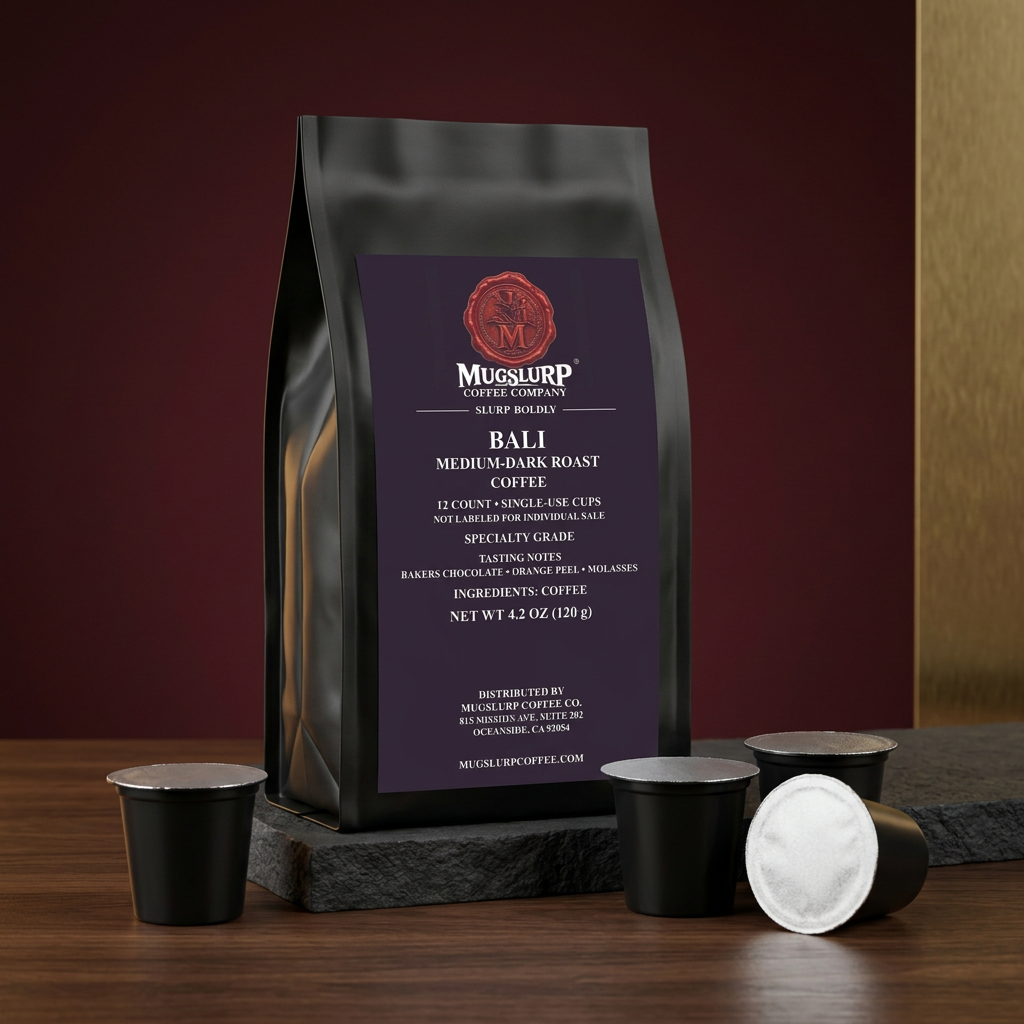 Mugslurp Bali Coffee Pods black Mylar bag with single-serve pods