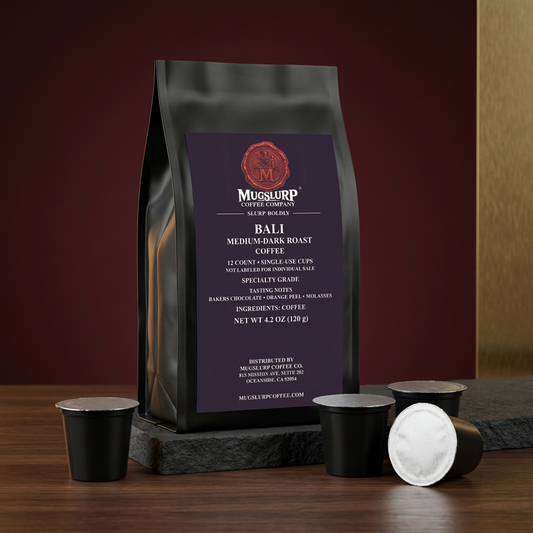 Mugslurp Bali Coffee Pods black Mylar bag with single-serve pods