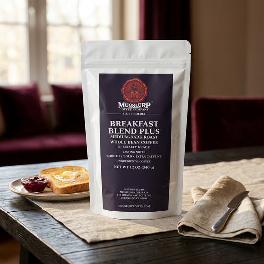 Mugslurp Breakfast Blend Plus on a warm breakfast table