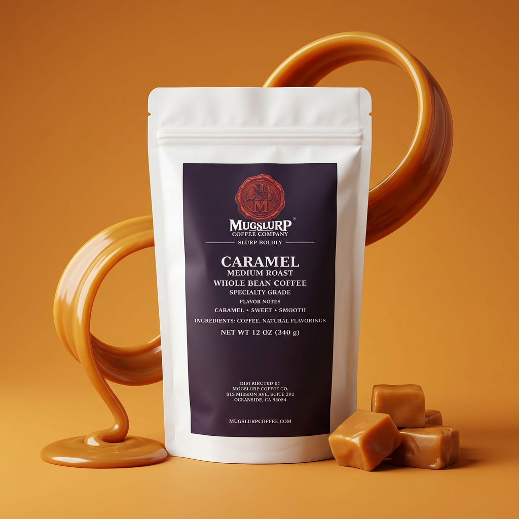 Mugslurp Caramel white Mylar bag in a golden caramel studio set