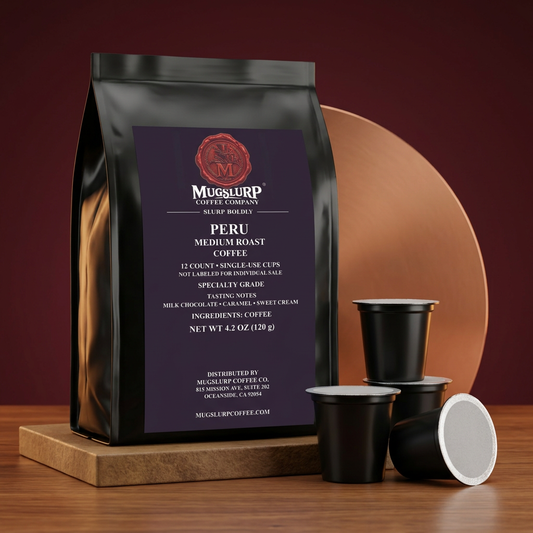 Mugslurp Peru Coffee Pods black Mylar bag with single-serve pods